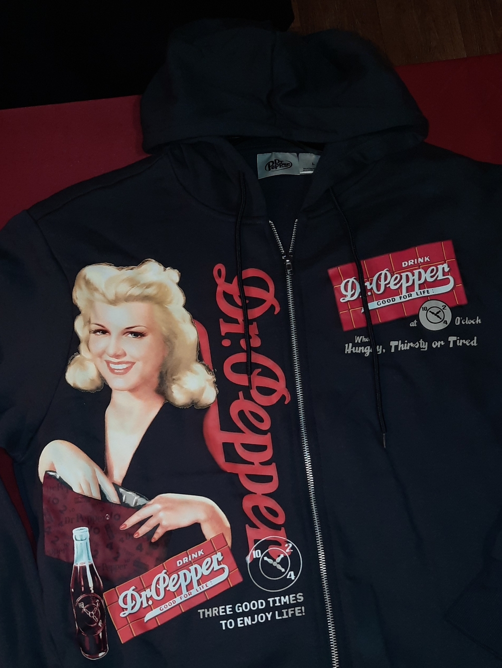 Dr Pepper Men’s Black Graphic Zip Hoodie with Vintage Logo